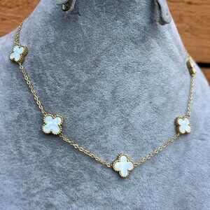 NEW Gold Clover Necklace with White Accents